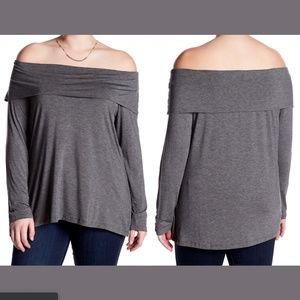 NWT‎ $52 Bobeau Marllyn Off Shoulder Knit Blouse in Grey [ PLUS SZ 2X ]